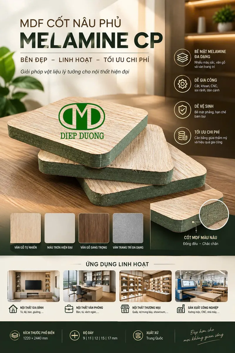 MDF nâu phủ Melamine CP Trung Quốc